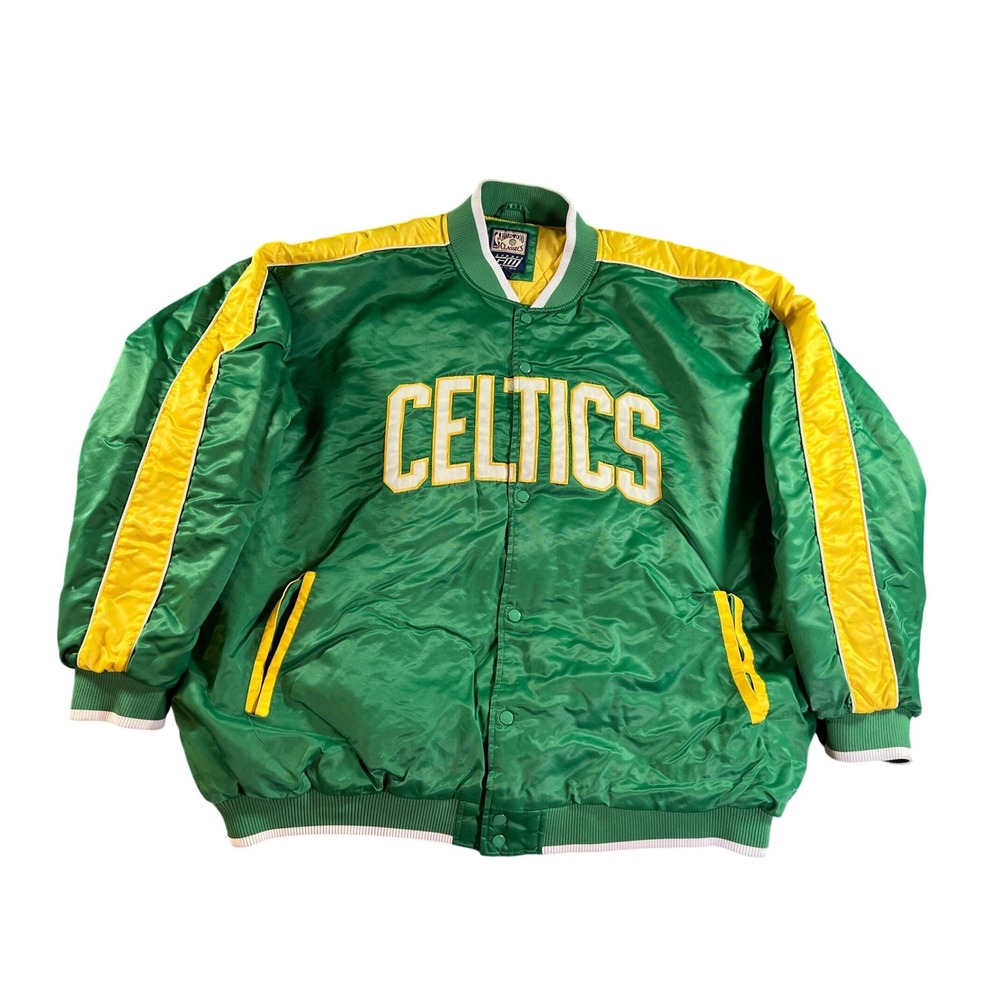 Hardwood Classics Boston Celtics Varsity Jacket Mens 3XL Green Satin Snap Front